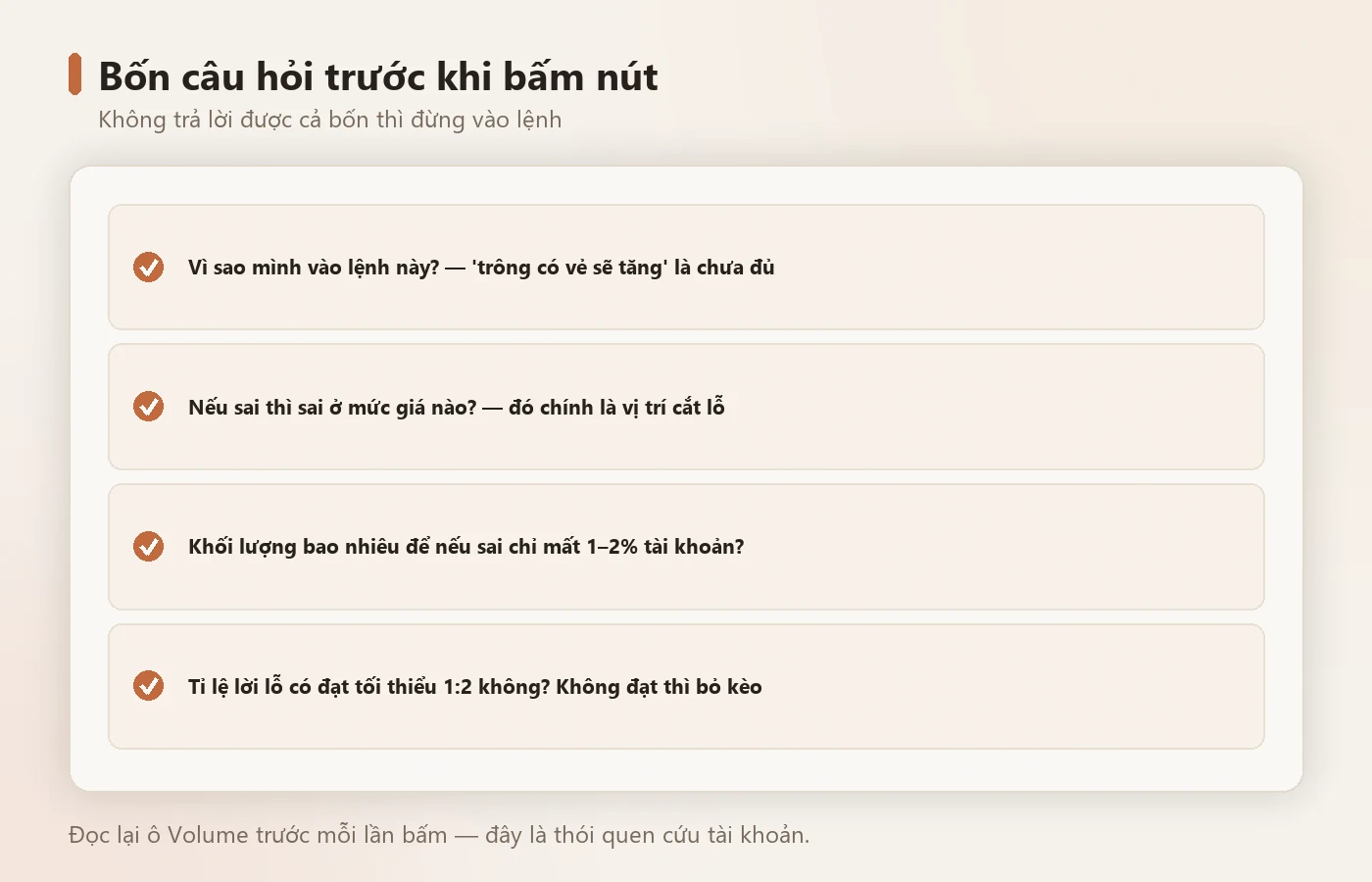 Bốn câu hỏi phải trả lời được trước khi đặt lệnh.
